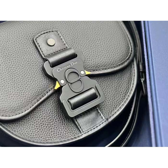 Dior CD Unisex Mini Gallop Bag Strap Black Grained Calfskin Flap Closure