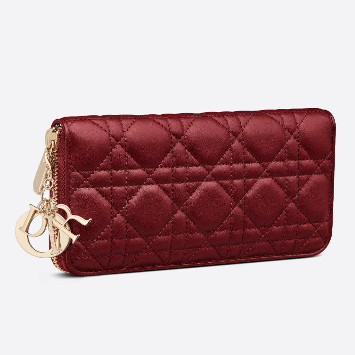 Dior Red Cannage Quilted Leather Zip Around Lady Dior Wallet