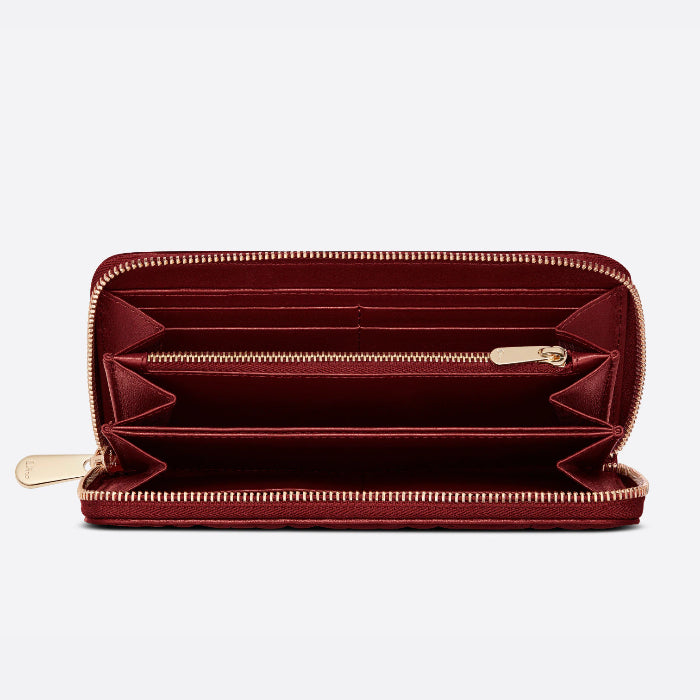 Dior Red Cannage Quilted Leather Zip Around Lady Dior Wallet