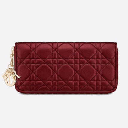 Dior Red Cannage Quilted Leather Zip Around Lady Dior Wallet