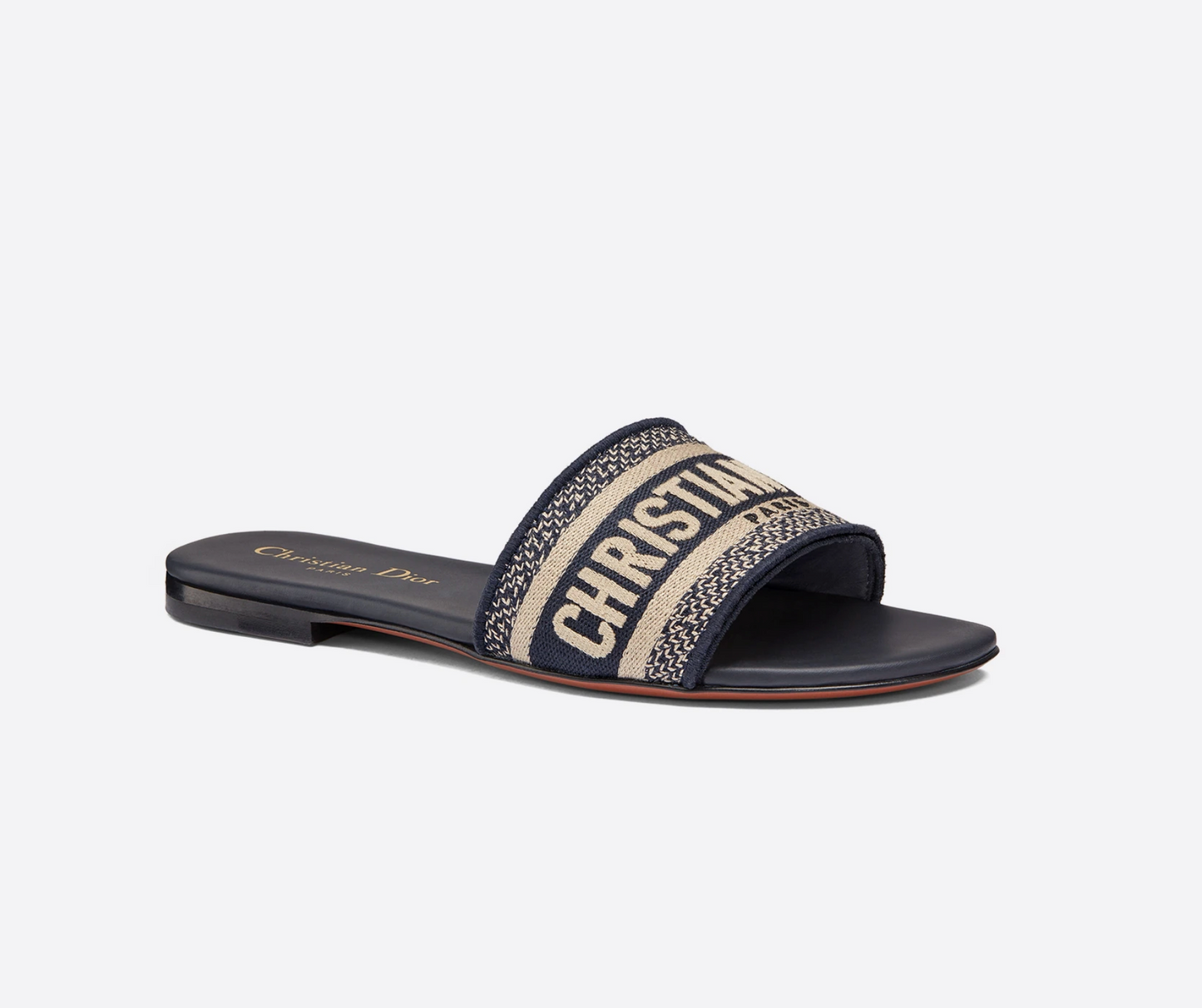 DIOR DWAY SLIDE Deep Blue Embroidered Cotton