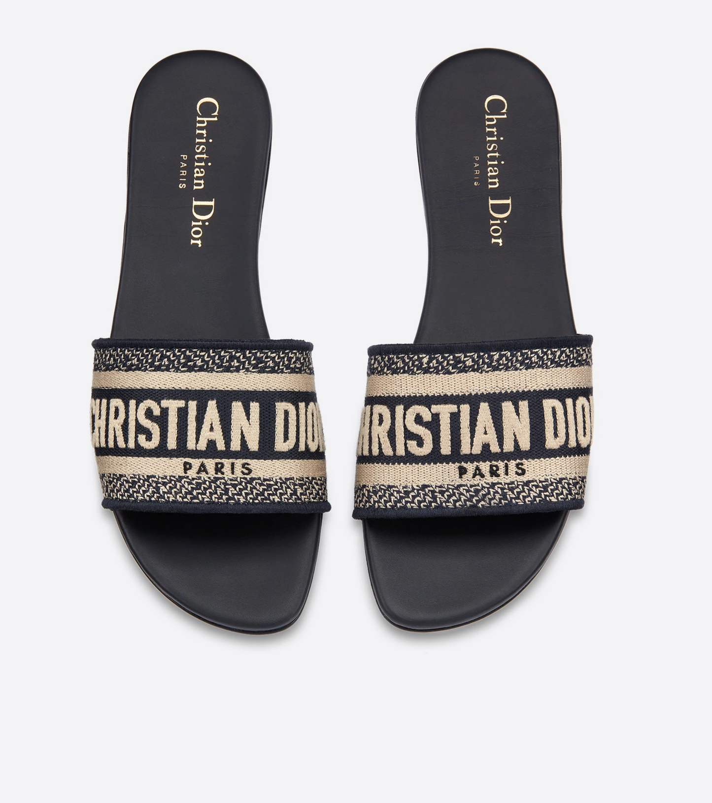 DIOR DWAY SLIDE Deep Blue Embroidered Cotton