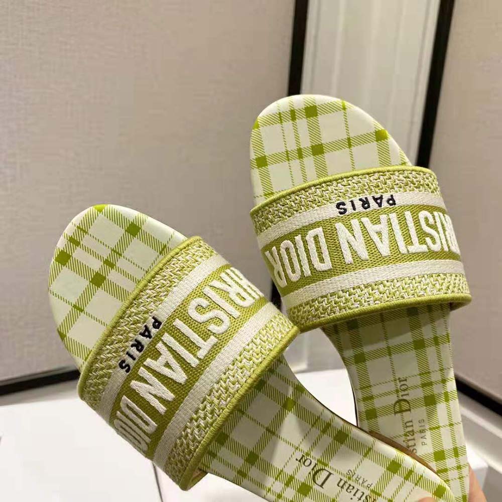 DIOR DWAY LIME N CHECK EMBROIDERY SLIDES