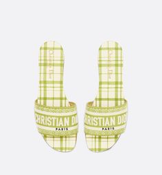 DIOR DWAY LIME N CHECK EMBROIDERY SLIDES