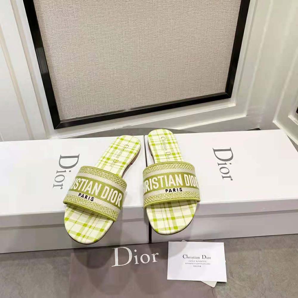 DIOR DWAY LIME N CHECK EMBROIDERY SLIDES