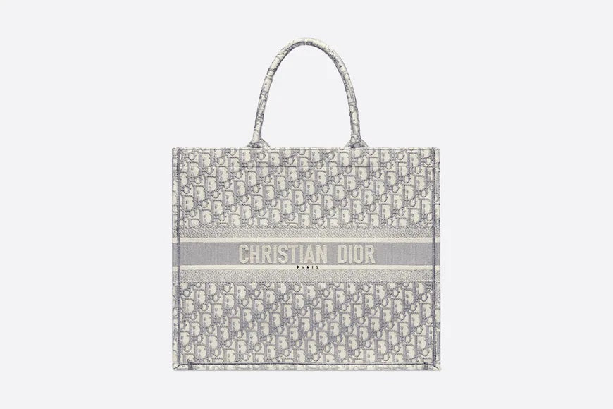 DIOR LARGE BOOK TOTE GRAY DIOR OBLIQUE EMBROIDERY