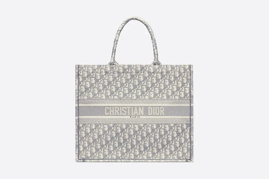 DIOR LARGE BOOK TOTE GRAY DIOR OBLIQUE EMBROIDERY