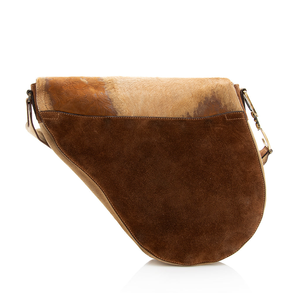 Dior Limited Edition Suede Pony Hair Saddle Bag (SHF-18983)