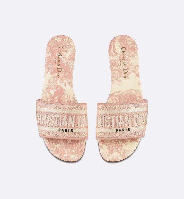 DIOR DWAY Toile de Jouy Embroidered Cotton Slides