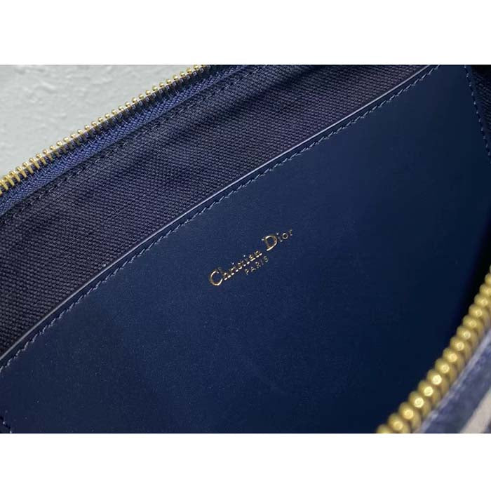 Dior Unisex CD Large Dior Caro Daily Pouch Natural Denim Blue Marinière Raffia