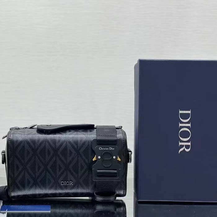 Dior Unisex CD Lingot Pouch Black CD Diamond Canvas Smooth Calfskin