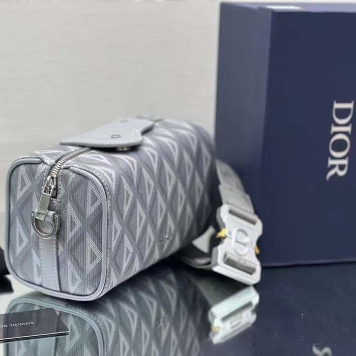 Dior Unisex CD Lingot Pouch Gray CD Diamond Canvas Smooth Calfskin