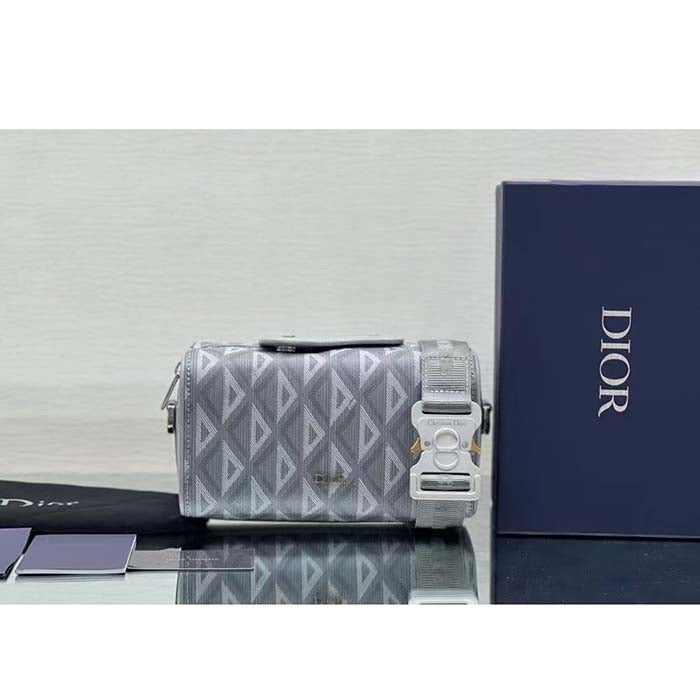 Dior Unisex CD Lingot Pouch Gray CD Diamond Canvas Smooth Calfskin