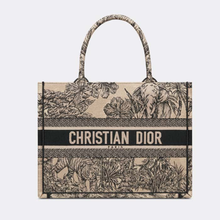 Dior Unisex CD Medium Book Tote Beige Multicolor Toile De Jouy Voyage Embroidery