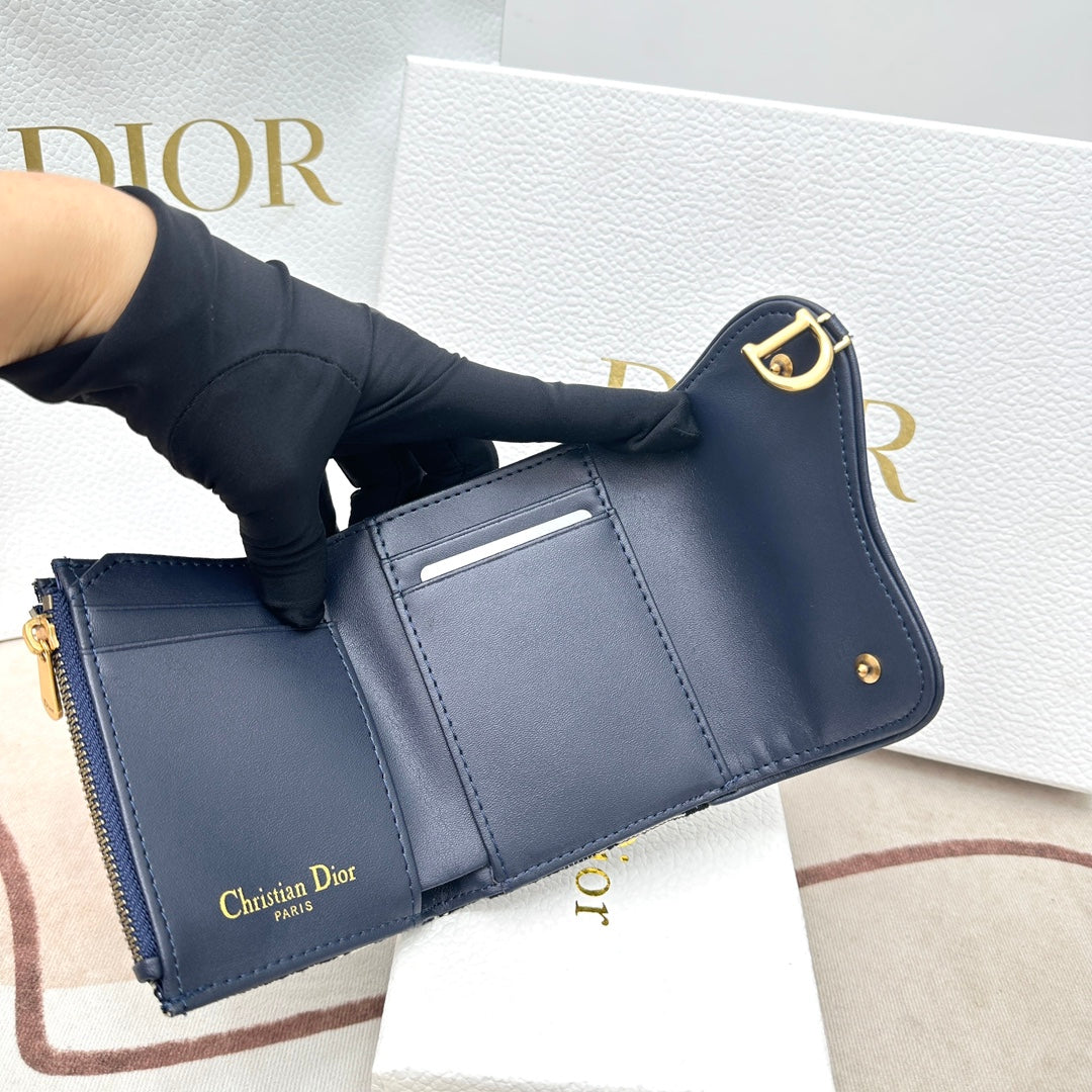 Dior Unisex CD Saddle Lotus Wallet Blue Dior Oblique Jacquard