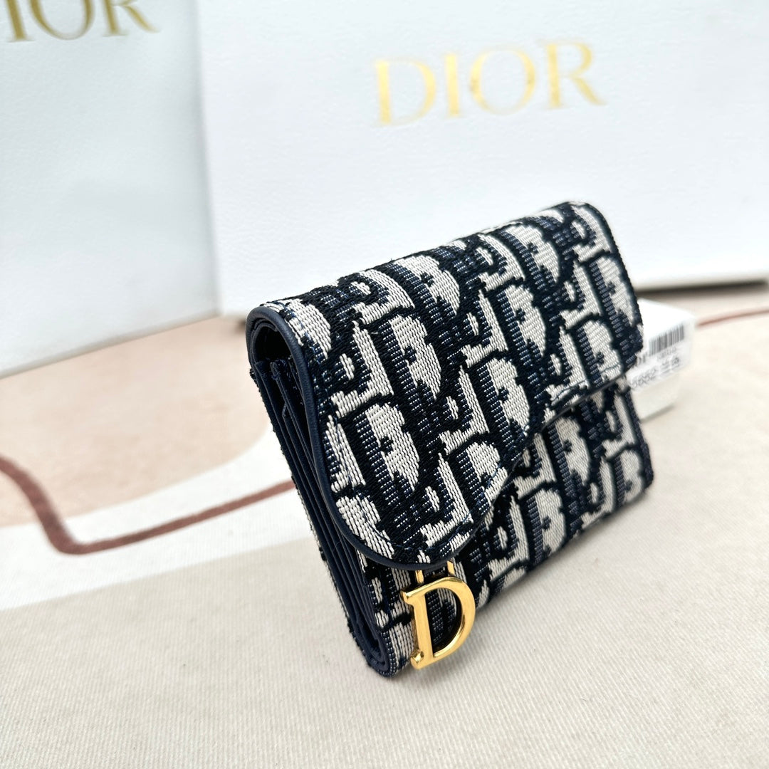 Dior Unisex CD Saddle Lotus Wallet Blue Dior Oblique Jacquard