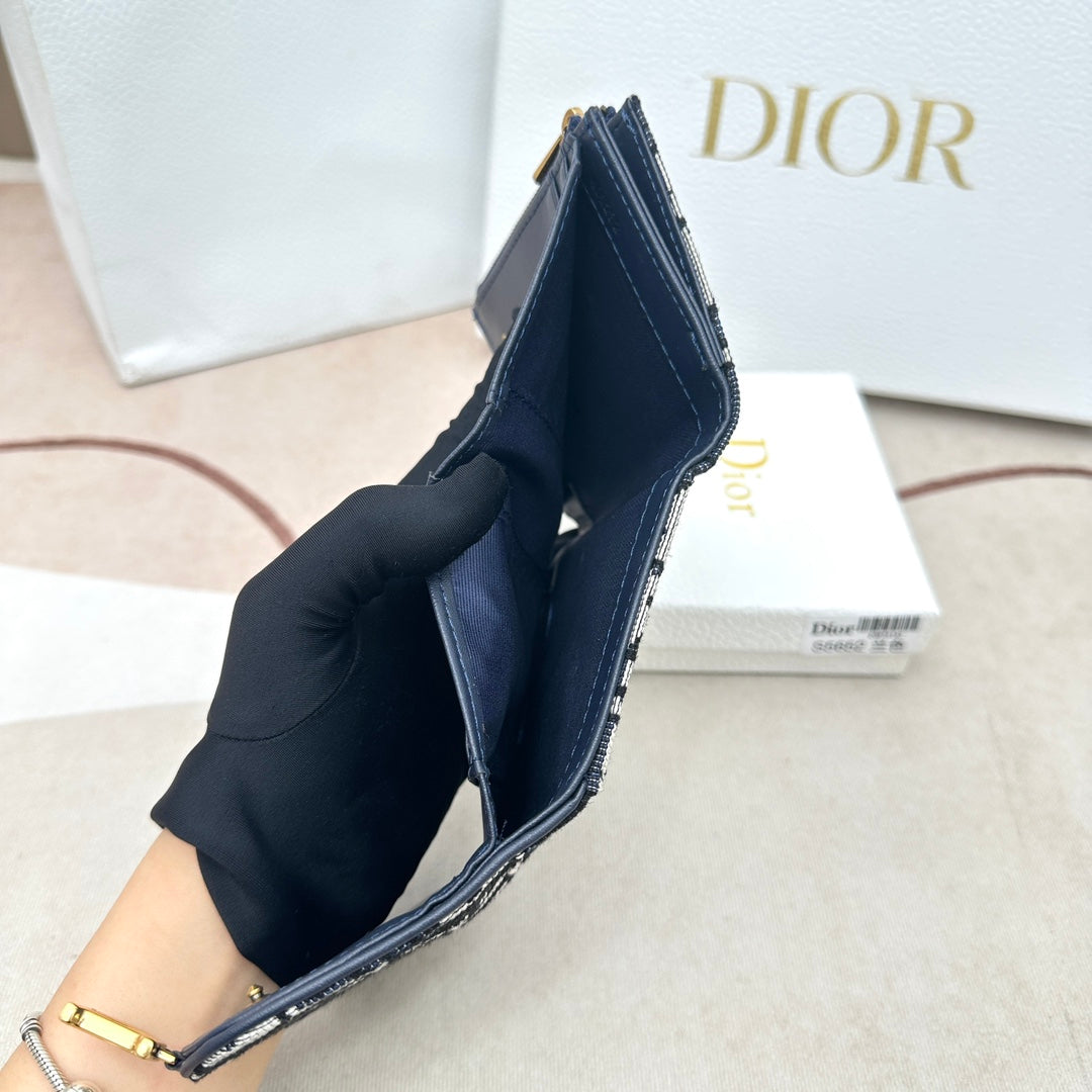 Dior Unisex CD Saddle Lotus Wallet Blue Dior Oblique Jacquard