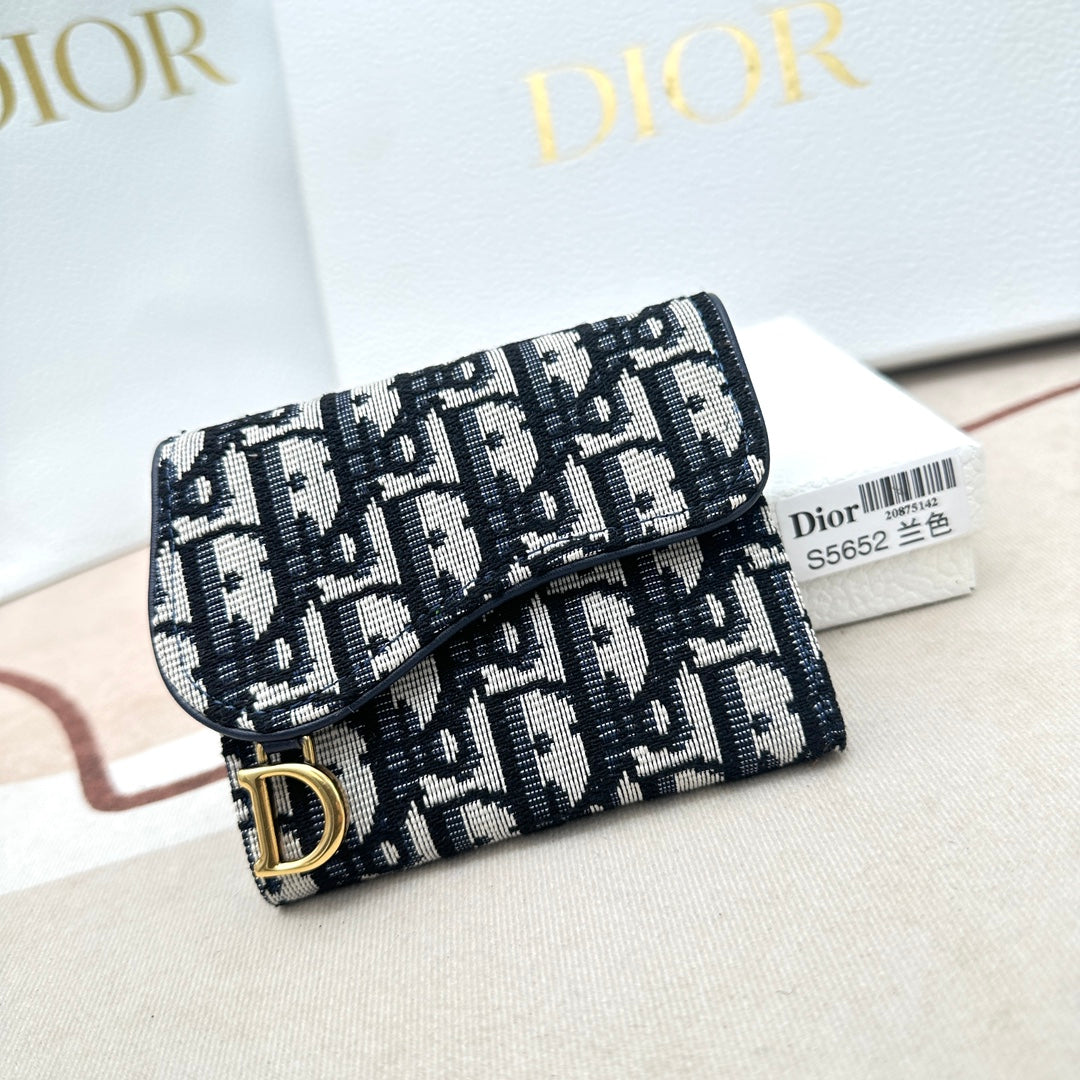 Dior Unisex CD Saddle Lotus Wallet Blue Dior Oblique Jacquard