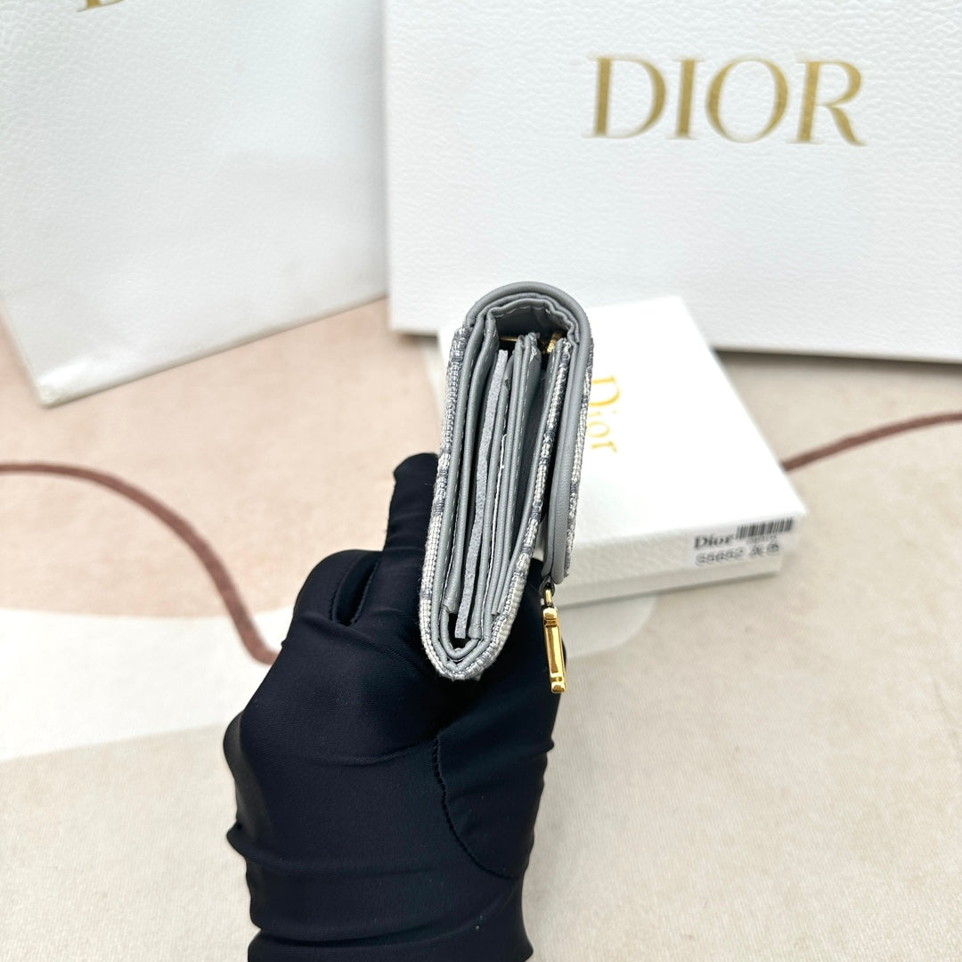 Dior Unisex CD Saddle Lotus Wallet Gray Dior Oblique Jacquard