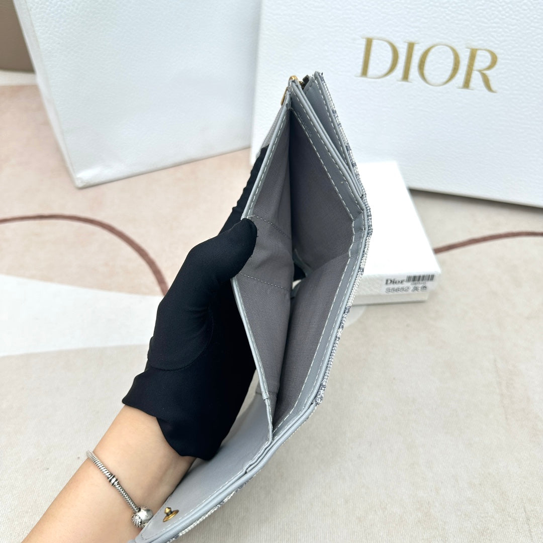 Dior Unisex CD Saddle Lotus Wallet Gray Dior Oblique Jacquard