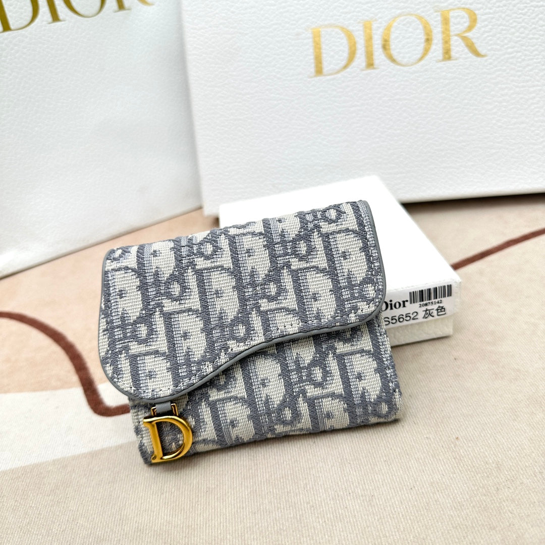 Dior Unisex CD Saddle Lotus Wallet Gray Dior Oblique Jacquard