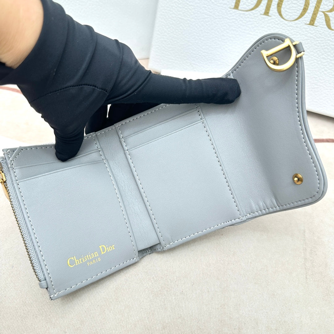 Dior Unisex CD Saddle Lotus Wallet Gray Dior Oblique Jacquard