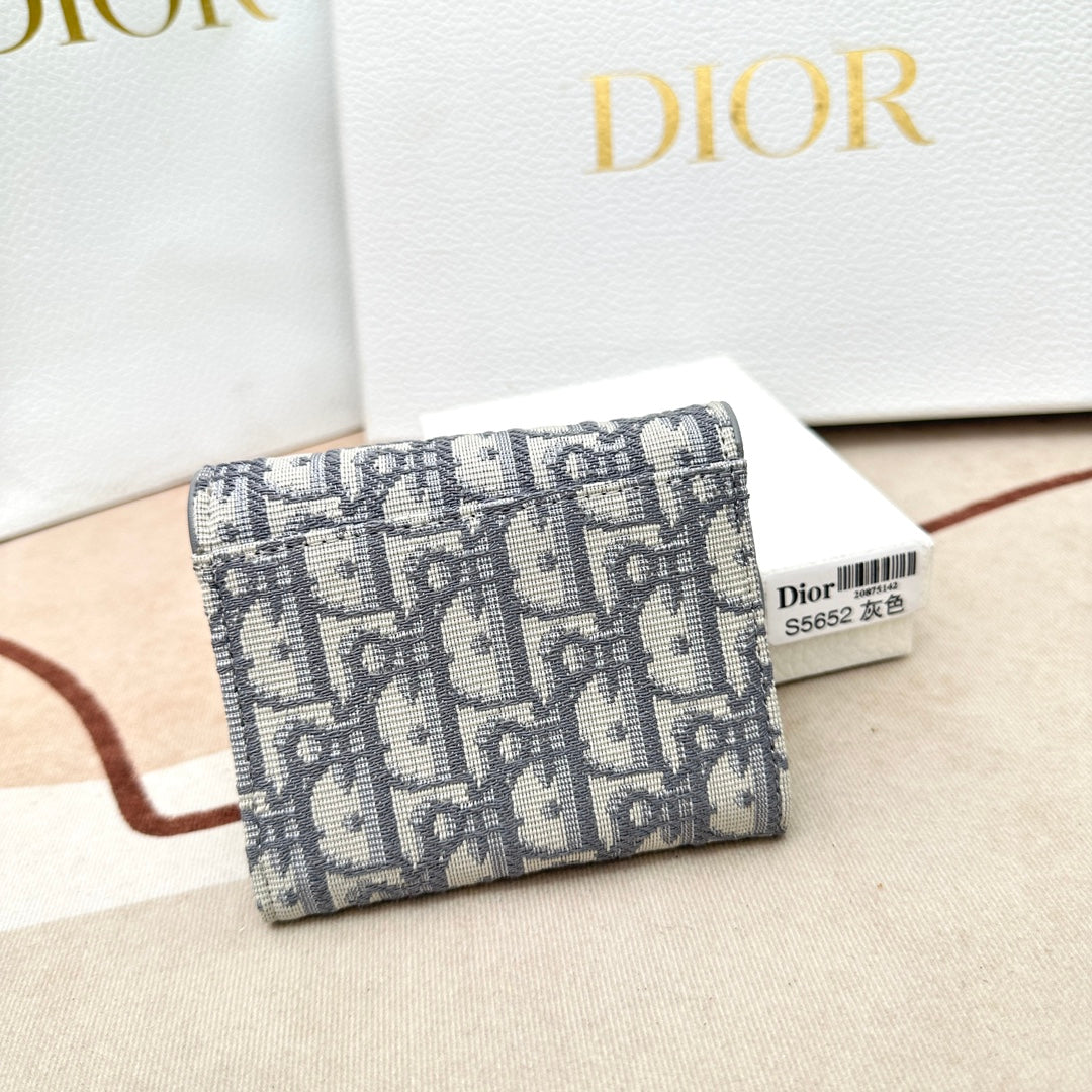 Dior Unisex CD Saddle Lotus Wallet Gray Dior Oblique Jacquard