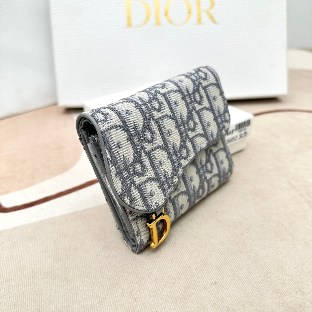 Dior Unisex CD Saddle Lotus Wallet Gray Dior Oblique Jacquard