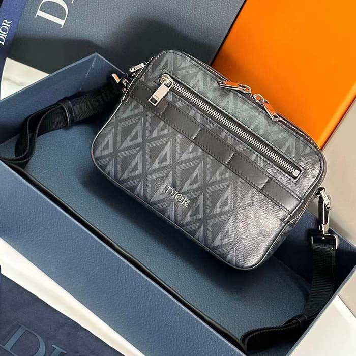 Dior Unisex CD Safari Bag with Strap Black CD Diamond Canvas