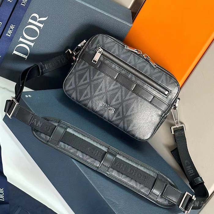 Dior Unisex CD Safari Bag with Strap Black CD Diamond Canvas