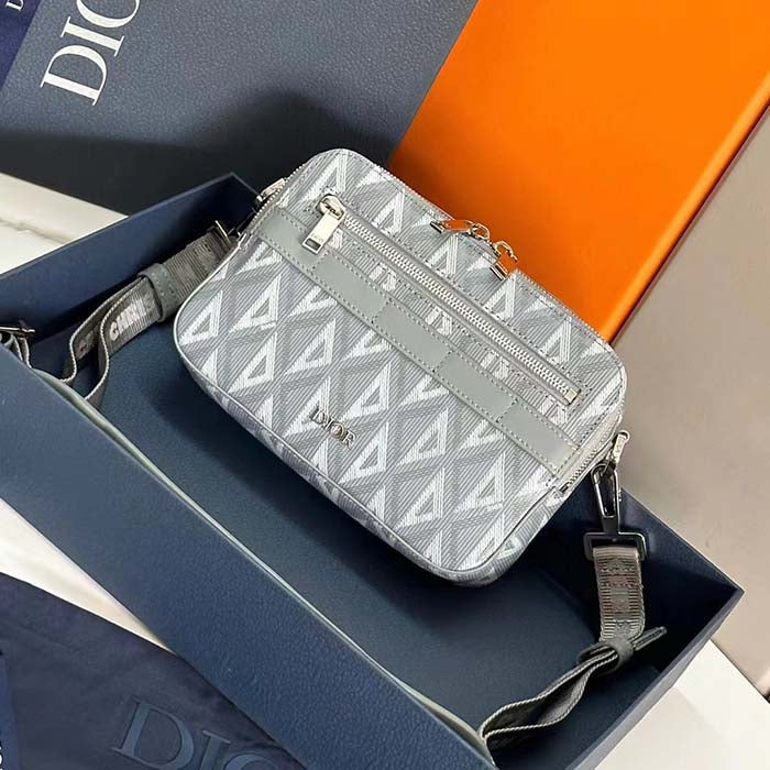 Dior Unisex CD Safari Bag with Strap Dior Gray CD Diamond Canvas