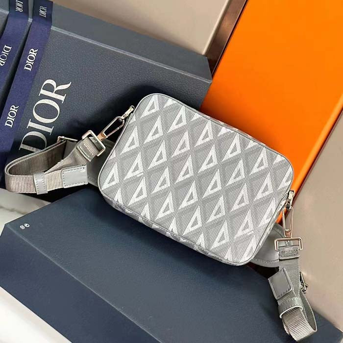 Dior Unisex CD Safari Bag with Strap Dior Gray CD Diamond Canvas