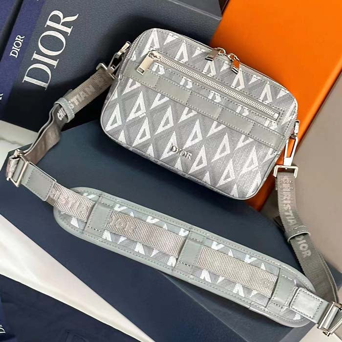 Dior Unisex CD Safari Bag with Strap Dior Gray CD Diamond Canvas