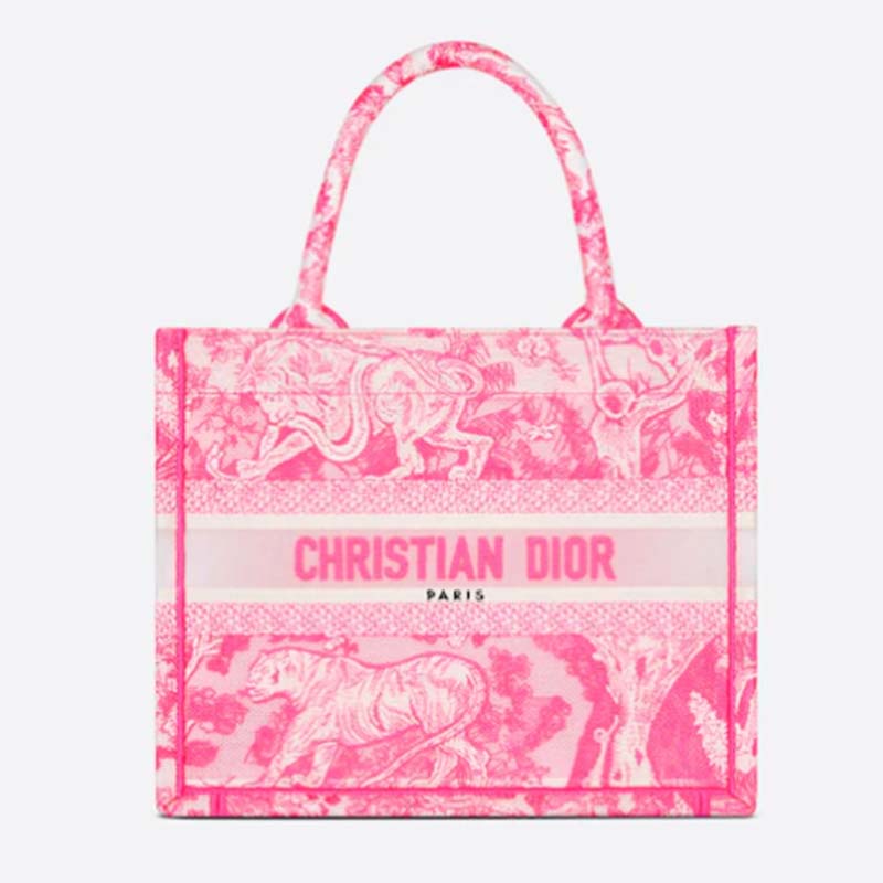 Dior Unisex CD Small Book Tote Fluorescent Pink Toile De Jouy Transparent Canvas