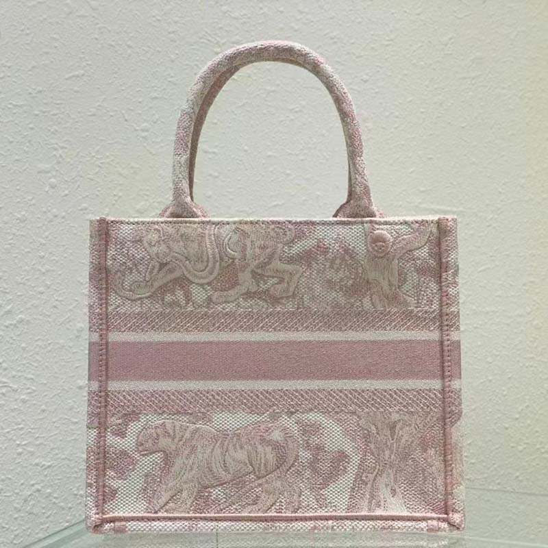 Dior Unisex CD Small Book Tote Fluorescent Pink Toile De Jouy Transparent Canvas