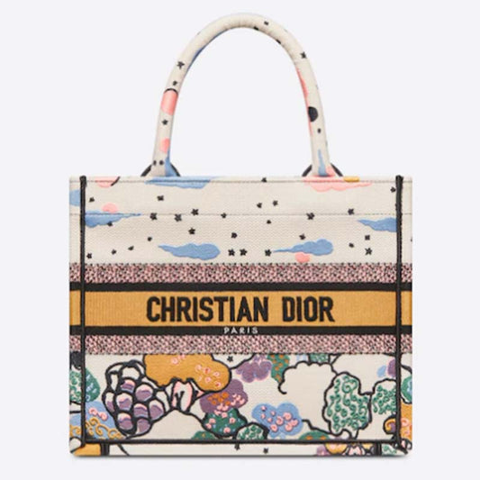 Dior Unisex CD Small Dior Book Tote Latte Dior Ciel De Rêve Embroidery