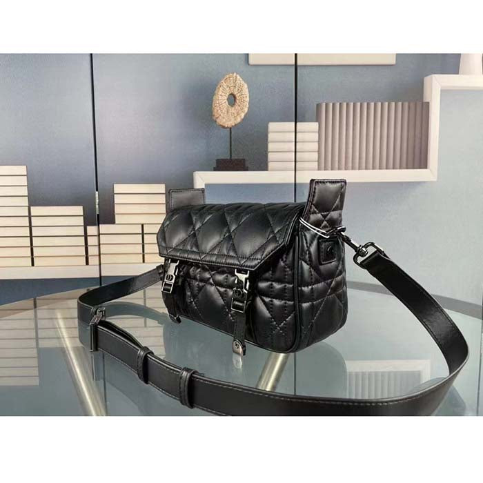 Dior Unisex CD Small Diorcamp Bag Black Macrocannage Calfskin