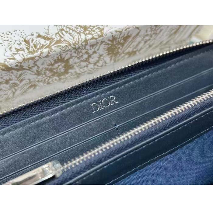 Dior Unisex CD Zipped Long Wallet Beige Black Dior Oblique Jacquard