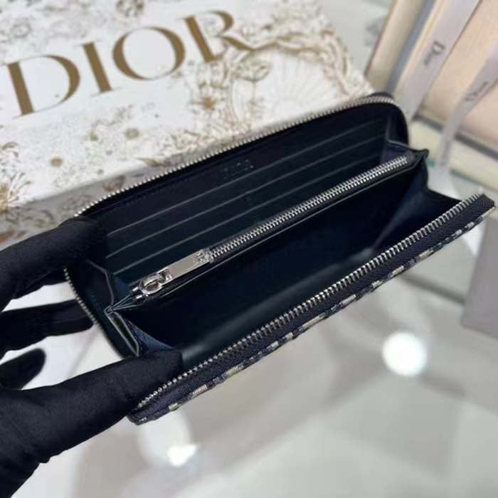 Dior Unisex CD Zipped Long Wallet Beige Black Dior Oblique Jacquard