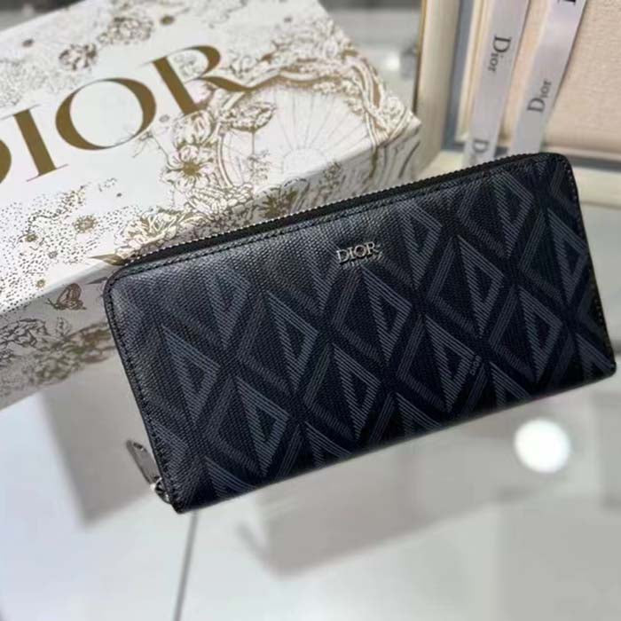 Dior Unisex CD Zipped Long Wallet Black CD Diamond Canvas