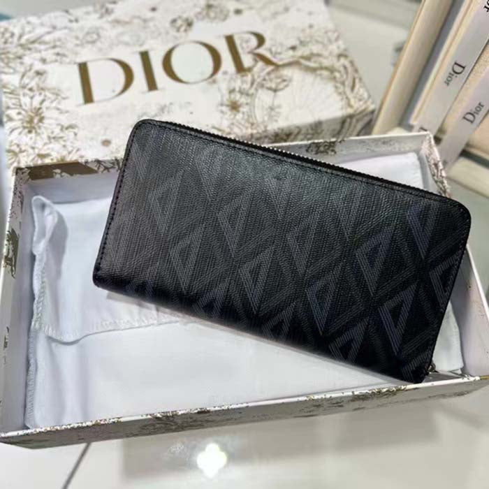 Dior Unisex CD Zipped Long Wallet Black CD Diamond Canvas