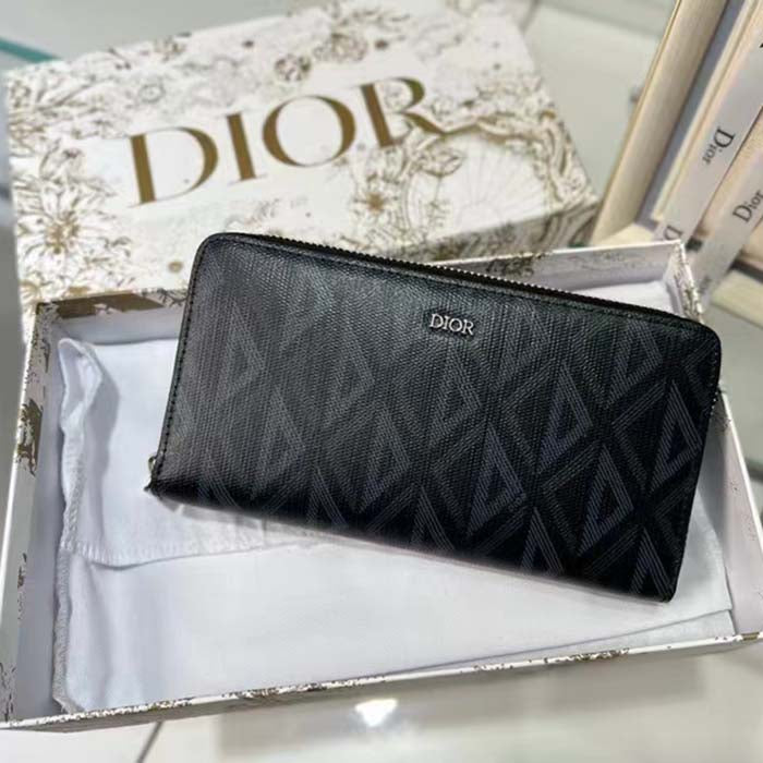 Dior Unisex CD Zipped Long Wallet Black CD Diamond Canvas