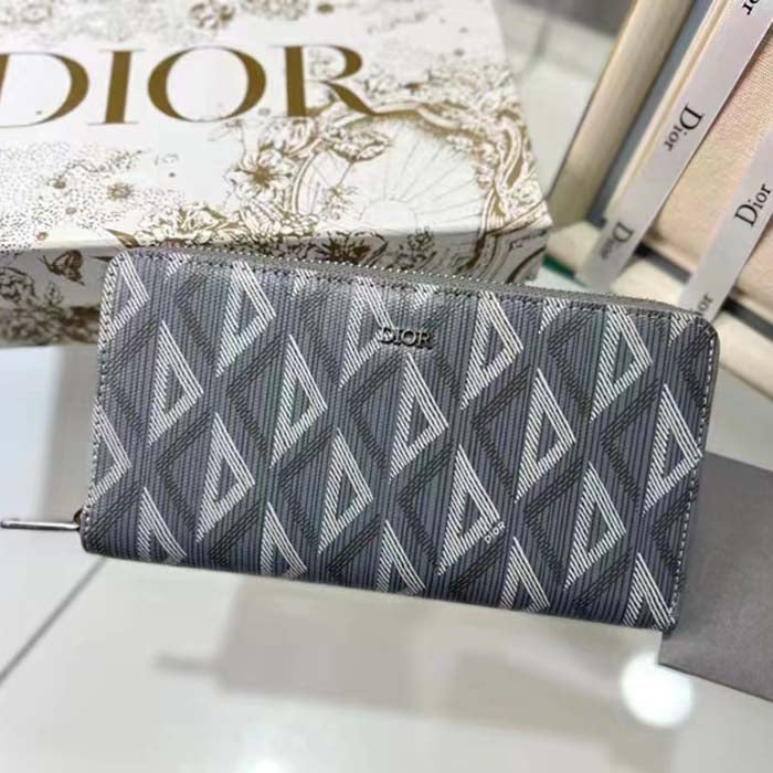 Dior Unisex Zipped Long Wallet Dior Gray CD Diamond Canvas