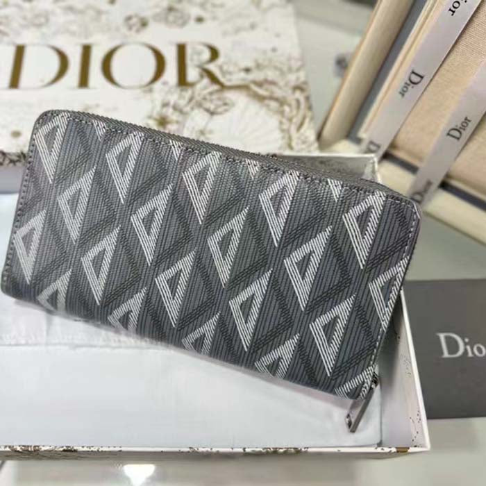 Dior Unisex Zipped Long Wallet Dior Gray CD Diamond Canvas