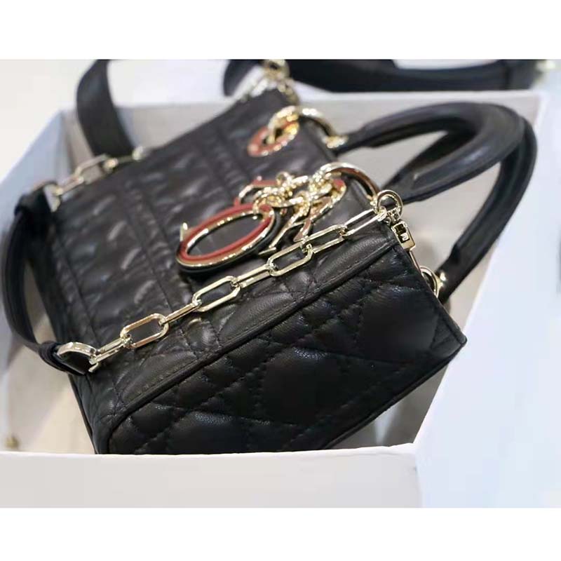 Dior Women CD Lady D-Joy Bag Black Cannage Lambskin