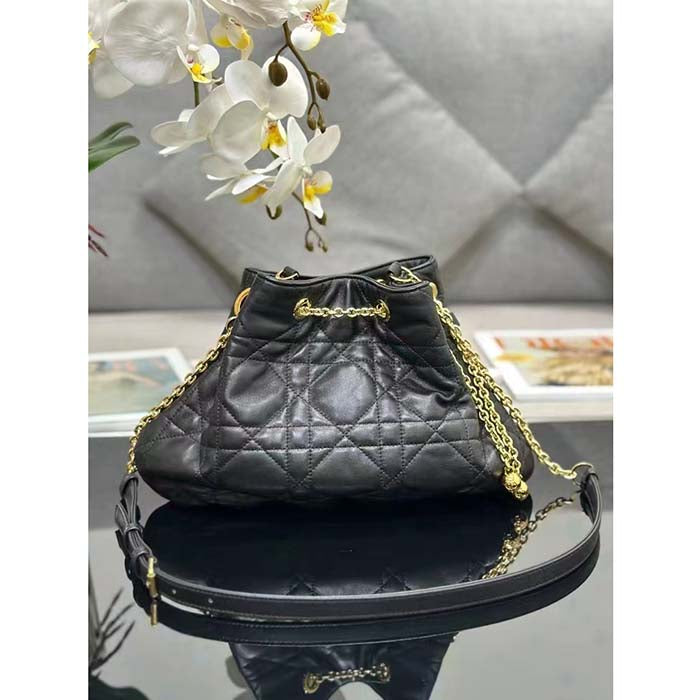 Dior Women CD Large Ammi Bag Black Supple Macrocannage Lambskin