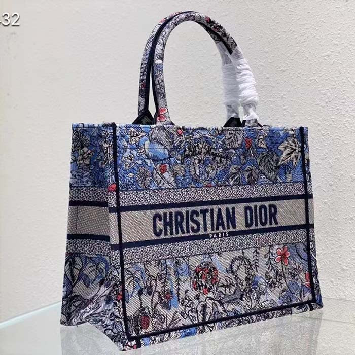 Dior Women CD Large Book Tote Denim Multicolor Jardin Magique Embroidery