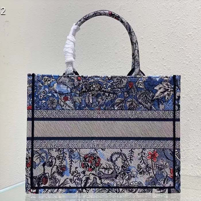 Dior Women CD Large Book Tote Denim Multicolor Jardin Magique Embroidery