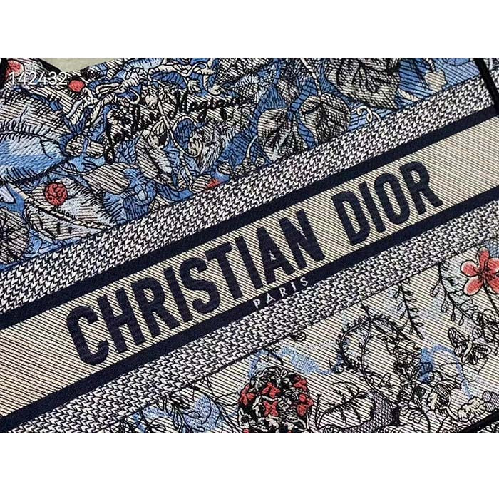 Dior Women CD Large Book Tote Denim Multicolor Jardin Magique Embroidery