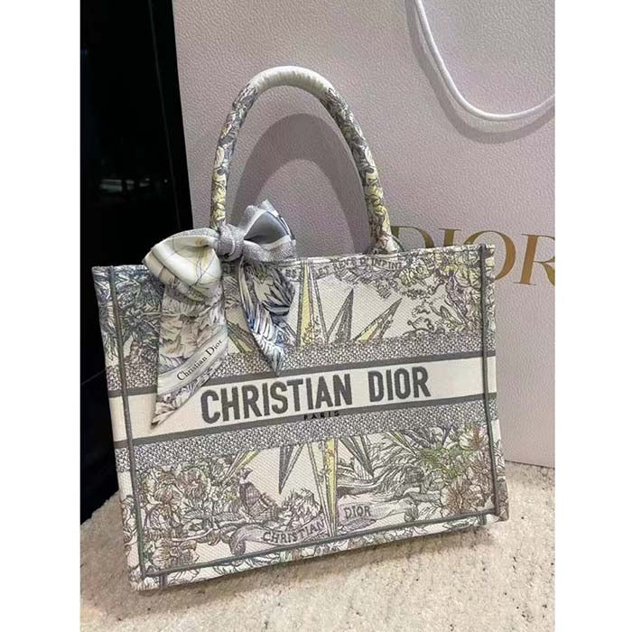 Dior Women CD Large Book Tote White Multicolor Rêve D’Infini Embroidery